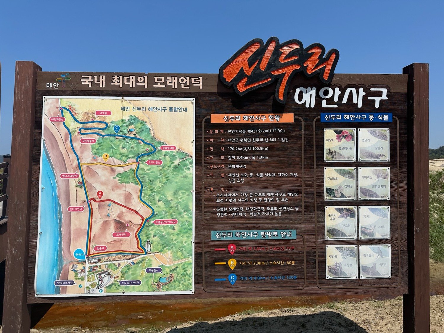 신두리 해안사구 표지판